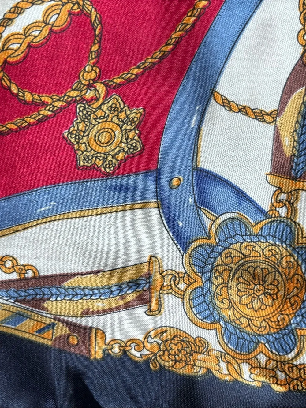 Navy, Burgundy‎ & White Chain-Print 19” Square Scarf